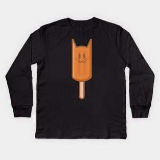 Cute Orange Popsicle Cat Kids Long Sleeve T-Shirt